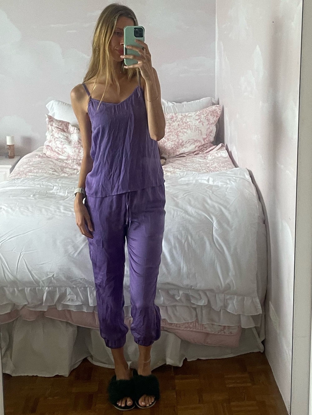 Adore Me Purple Satin Tank Top and Jogger Pajama Set